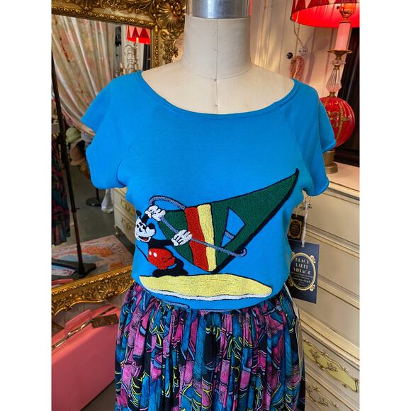 vintage 1980s mickey mouse sweatshirt crewel embroidered cap sleeve 80s fashion - Picture 4 of 6